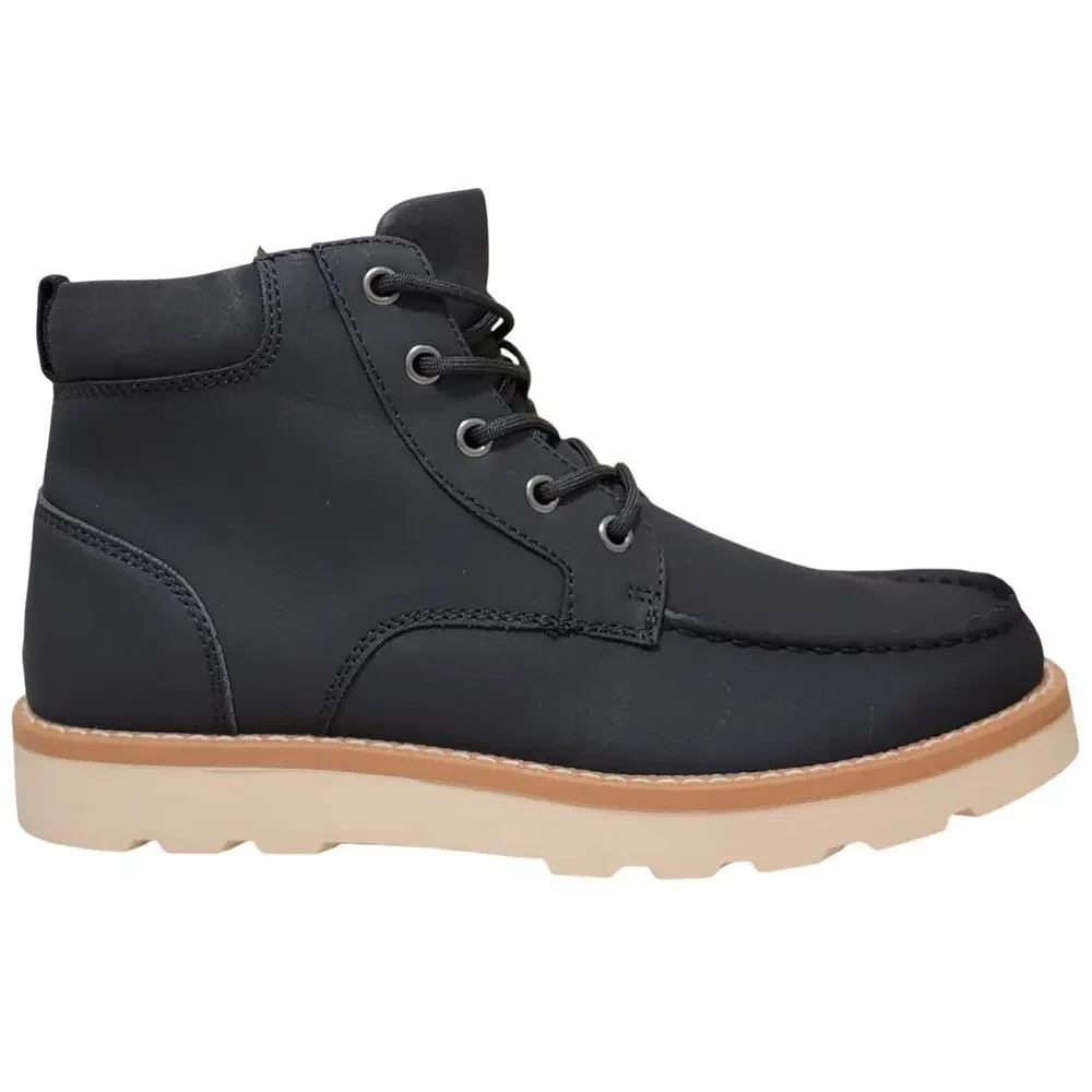 Club Room Moc Toe Combat Hiking Boots Clifton Size US 7.5M Black Faux Leather